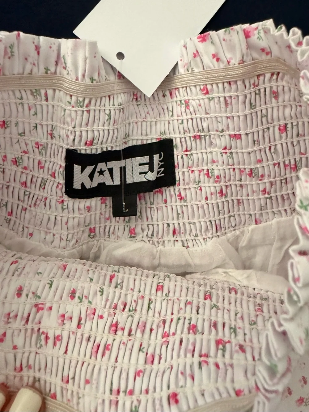 Katie J NYC White Skirt with Pink Floral Print